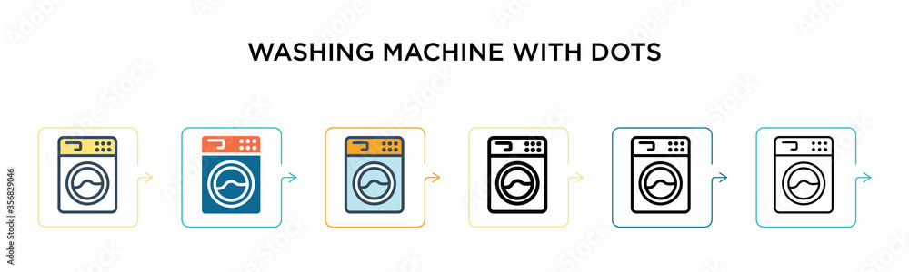 Poster washing machine with dots vector icon in 6 different modern styles. black, two colored washing machi