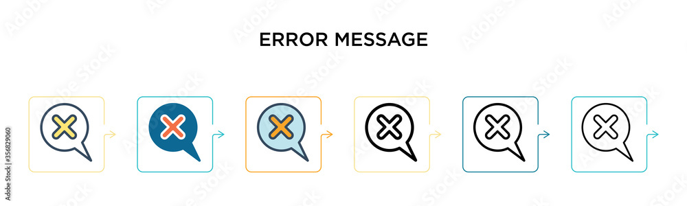Poster error message vector icon in 6 different modern styles. black, two colored error message icons desig