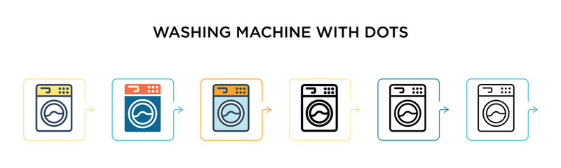 Washing machine with dots vector icon in 6 different modern styles. Black, two colored washing machine with dots icons designed in filled, outline, line and stroke style. Vector illustration can be