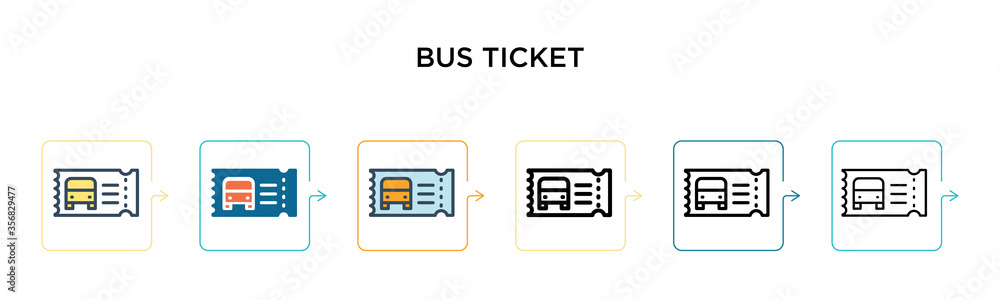 Poster bus ticket vector icon in 6 different modern styles. black, two colored bus ticket icons designed in