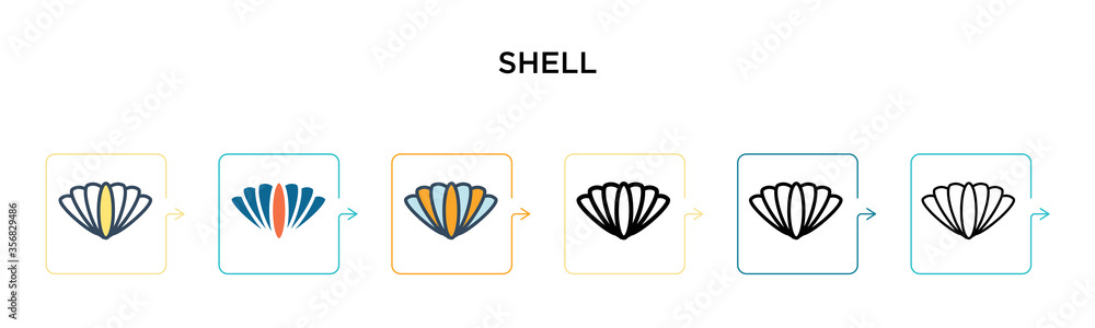 Poster shell vector icon in 6 different modern styles. black, two colored shell icons designed in filled, o