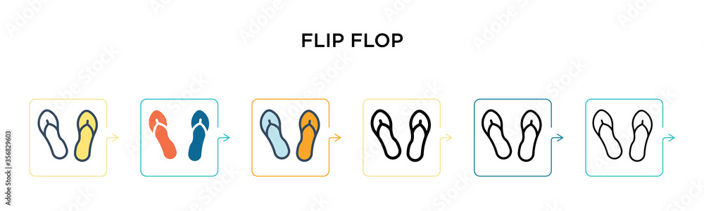 Aufkleber flip flop vector icon in 6 different modern styles. black, two colored flip flop icons designed in f