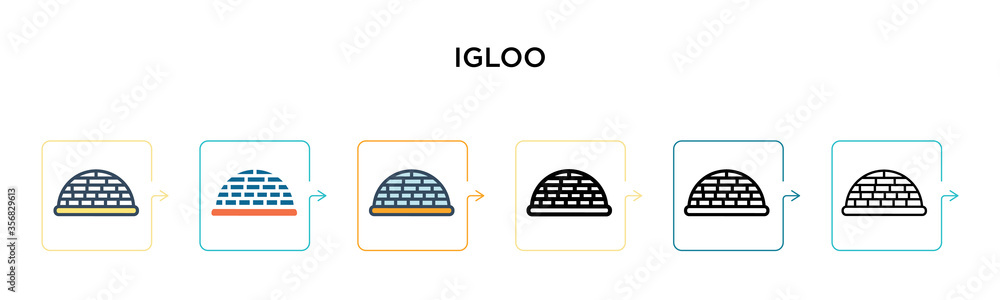 Poster igloo vector icon in 6 different modern styles. black, two colored igloo icons designed in filled, o