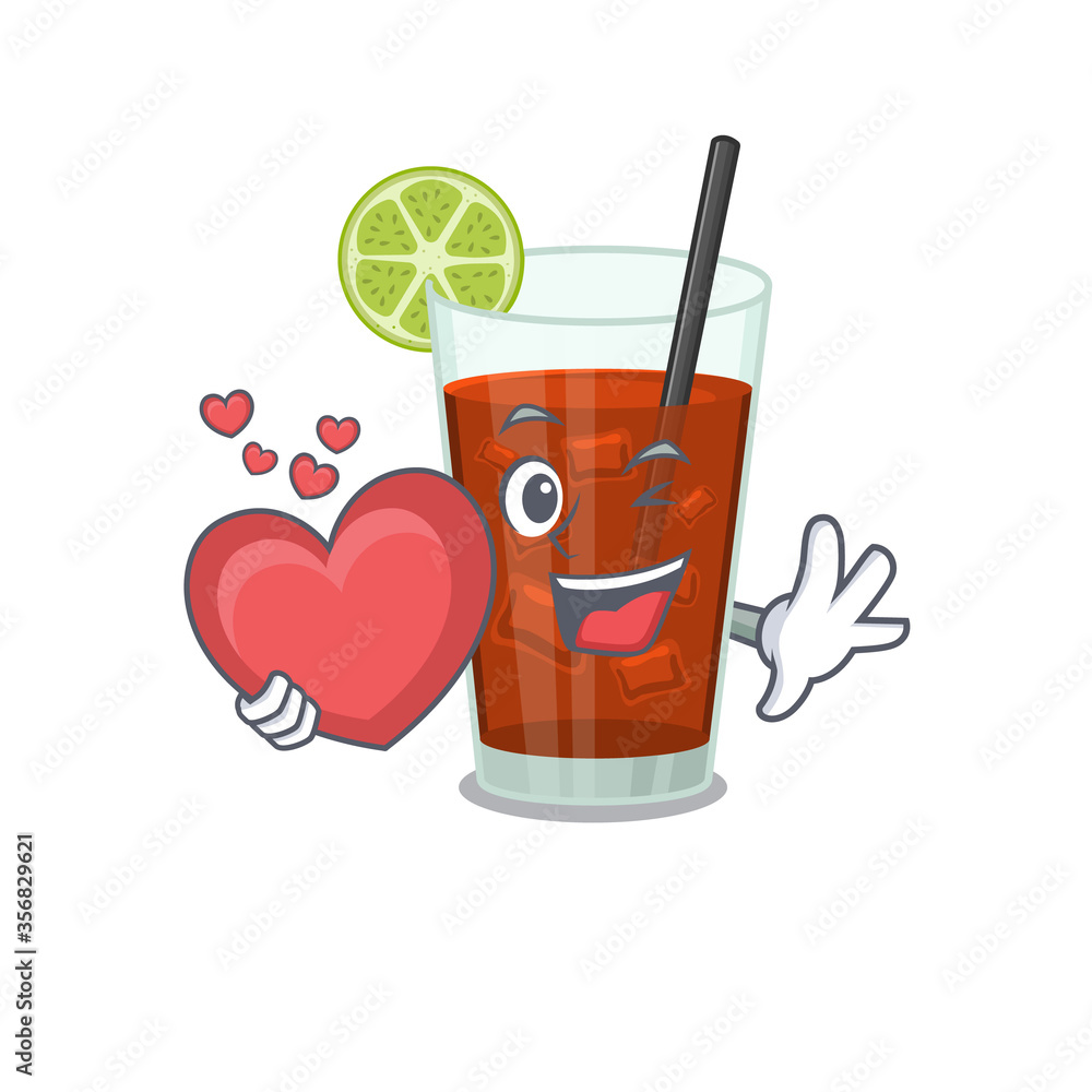 Canvas Prints A sweet cuba libre cocktail cartoon character style holding a big heart