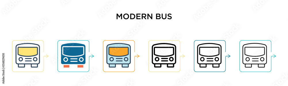 Poster modern bus vector icon in 6 different modern styles. black, two colored modern bus icons designed in