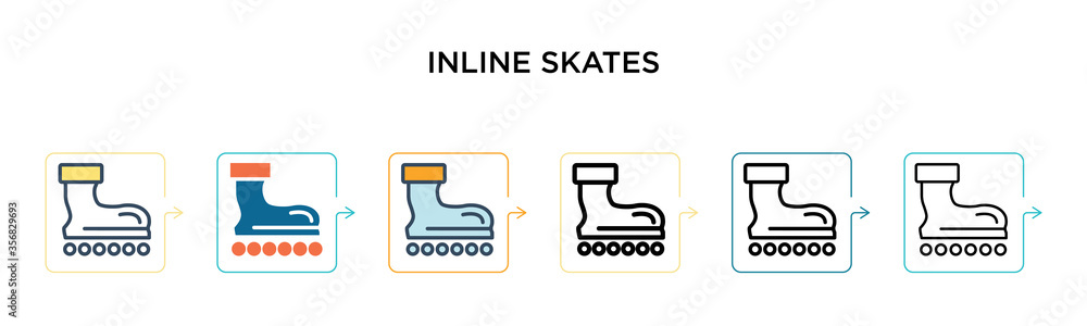 Poster inline skates vector icon in 6 different modern styles. black, two colored inline skates icons desig