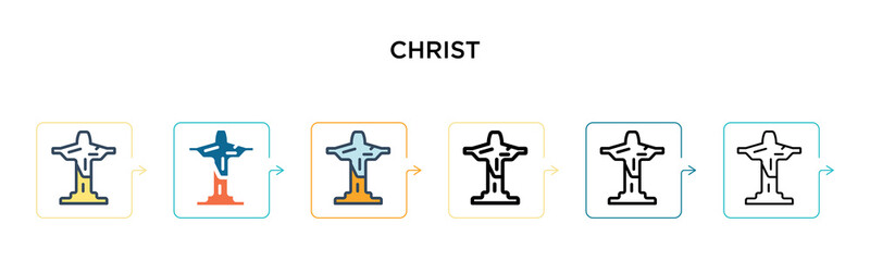 Obraz premium Christ vector icon in 6 different modern styles. Black, two colored christ icons designed in filled, outline, line and stroke style. Vector illustration can be used for web, mobile, ui