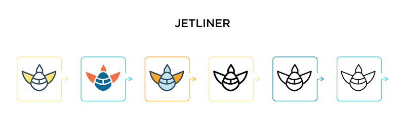 Jetliner vector icon in 6 different modern styles. Black, two colored jetliner icons designed in filled, outline, line and stroke style. Vector illustration can be used for web, mobile, ui
