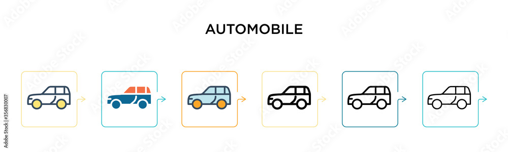 Aufkleber automobile vector icon in 6 different modern styles. black, two colored automobile icons designed in