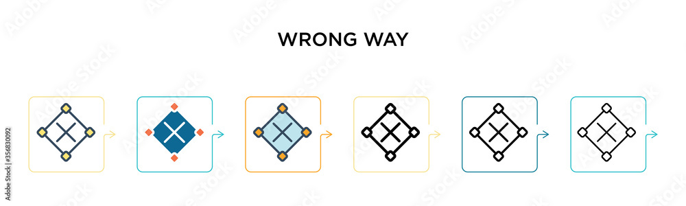 Poster wrong way sign vector icon in 6 different modern styles. black, two colored wrong way sign icons des