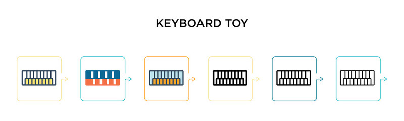Keyboard toy vector icon in 6 different modern styles. Black, two colored keyboard toy icons designed in filled, outline, line and stroke style. Vector illustration can be used for web, mobile, ui