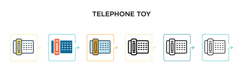 Telephone toy vector icon in 6 different modern styles. Black, two colored telephone toy icons designed in filled, outline, line and stroke style. Vector illustration can be used for web, mobile, ui