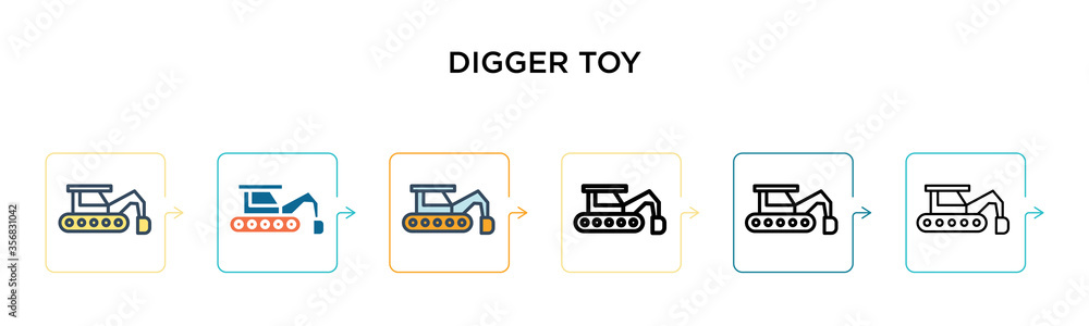 Poster digger toy vector icon in 6 different modern styles. black, two colored digger toy icons designed in