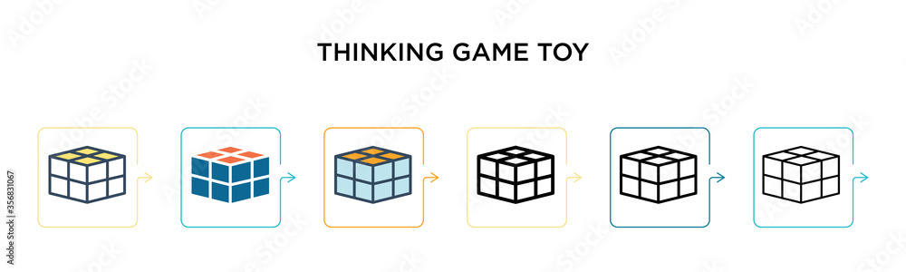 Poster thinking game toy vector icon in 6 different modern styles. black, two colored thinking game toy ico