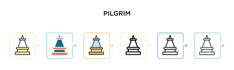 Fototapeta na wymiar Pilgrim vector icon in 6 different modern styles. Black, two colored pilgrim icons designed in filled, outline, line and stroke style. Vector illustration can be used for web, mobile, ui
