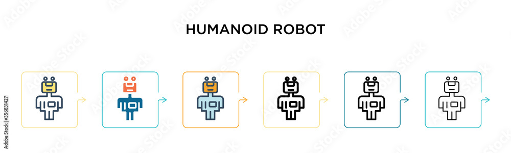 Poster humanoid robot vector icon in 6 different modern styles. black, two colored humanoid robot icons des