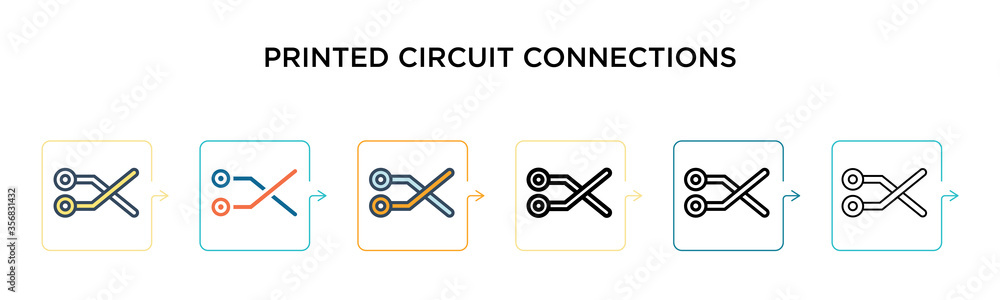 Poster printed circuit connections vector icon in 6 different modern styles. black, two colored printed cir