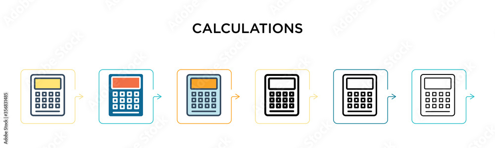 Poster calculations vector icon in 6 different modern styles. black, two colored calculations icons designe