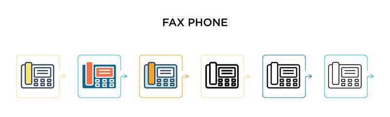 Fax phone vector icon in 6 different modern styles. Black, two colored fax phone icons designed in filled, outline, line and stroke style. Vector illustration can be used for web, mobile, ui