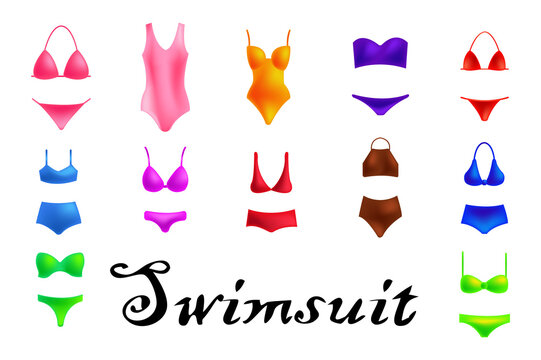 Vector various types of woman swimsuits cute style.