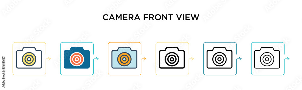 Poster camera front view vector icon in 6 different modern styles. black, two colored camera front view ico