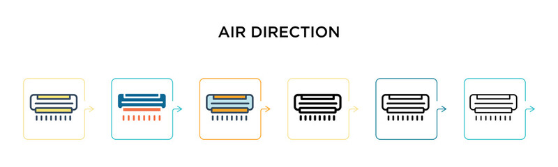 Air direction vector icon in 6 different modern styles. Black, two colored air direction icons designed in filled, outline, line and stroke style. Vector illustration can be used for web, mobile, ui