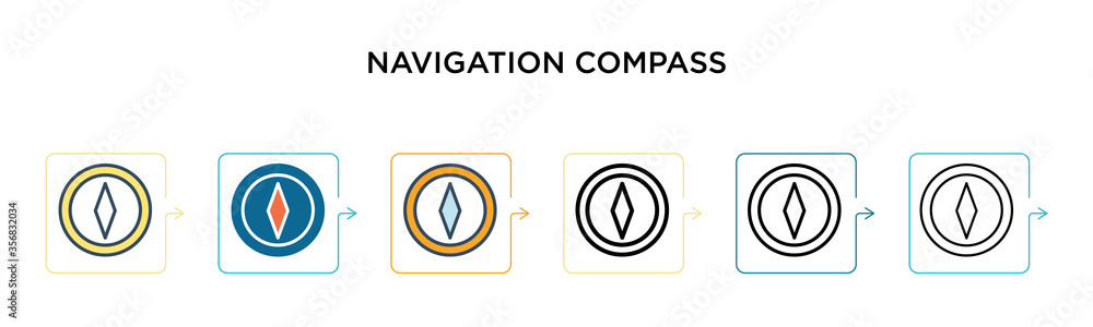 Aufkleber navigation compass vector icon in 6 different modern styles. black, two colored navigation compass i