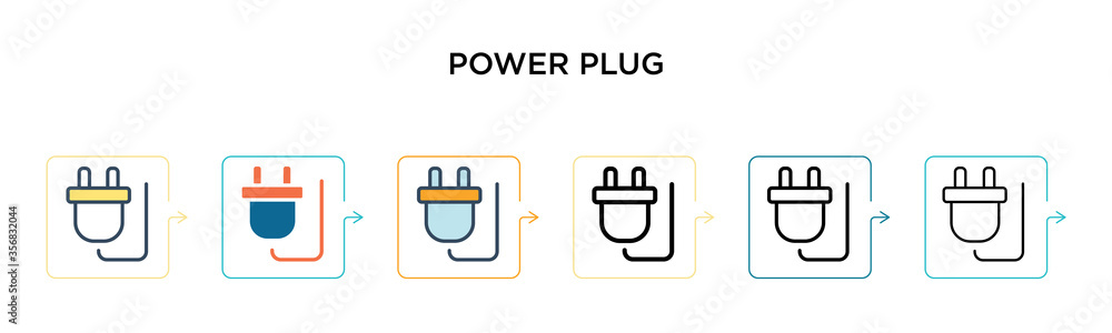Poster power plug vector icon in 6 different modern styles. black, two colored power plug icons designed in