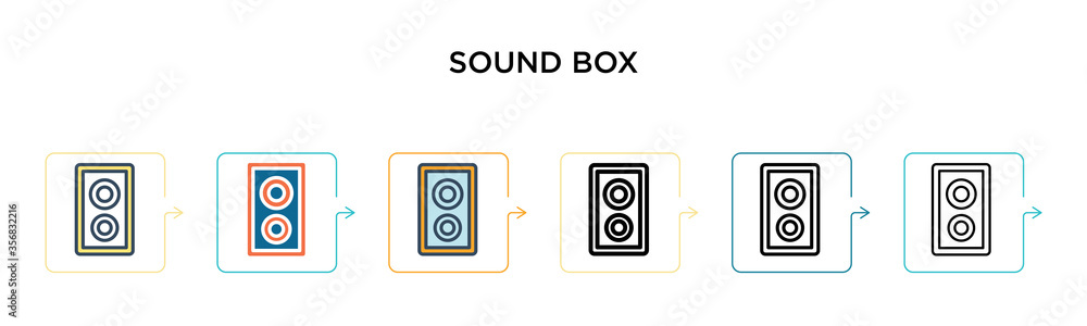Poster sound box vector icon in 6 different modern styles. black, two colored sound box icons designed in f