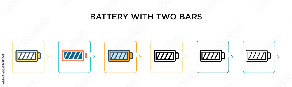 Poster battery with two bars vector icon in 6 different modern styles. black, two colored battery with two 