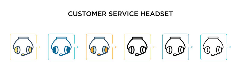 Customer service headset vector icon in 6 different modern styles. Black, two colored customer service headset icons designed in filled, outline, line and stroke style. Vector illustration can be used