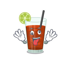 A mascot design of cuba libre cocktail having a funny crazy face