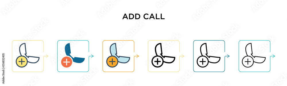 Aufkleber add call vector icon in 6 different modern styles. black, two colored add call icons designed in fil