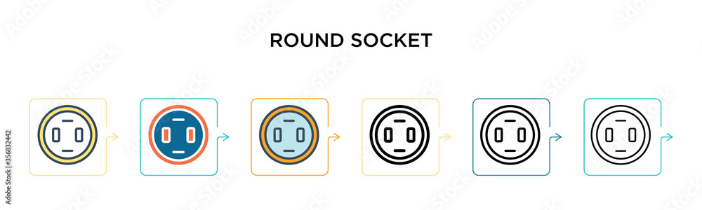Poster round socket vector icon in 6 different modern styles. black, two colored round socket icons designe
