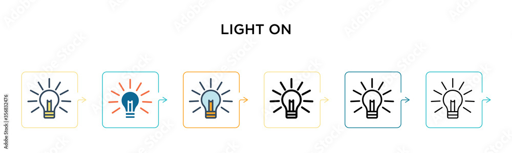Poster light on vector icon in 6 different modern styles. black, two colored light on icons designed in fil
