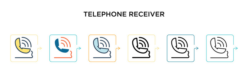 Telephone receiver vector icon in 6 different modern styles. Black, two colored telephone receiver icons designed in filled, outline, line and stroke style. Vector illustration can be used for web,