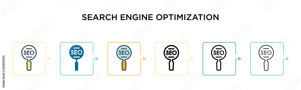Aufkleber search engine optimization vector icon in 6 different modern styles. black, two colored search engin