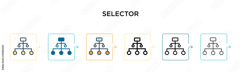 Aufkleber selector vector icon in 6 different modern styles. black, two colored selector icons designed in fil