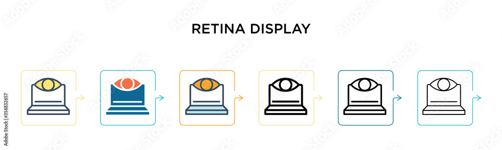Poster retina display vector icon in 6 different modern styles. black, two colored retina display icons des