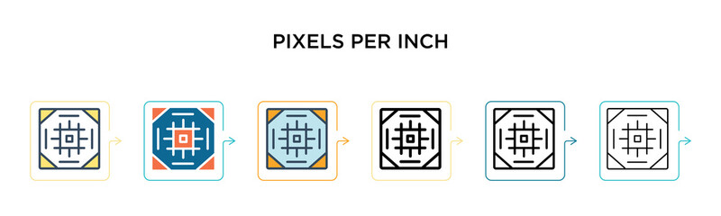 Pixels per inch vector icon in 6 different modern styles. Black, two colored pixels per inch icons designed in filled, outline, line and stroke style. Vector illustration can be used for web, mobile,