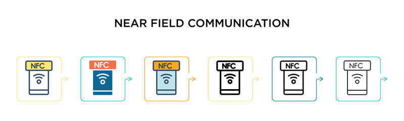 Near field communication vector icon in 6 different modern styles. Black, two colored near field communication icons designed in filled, outline, line and stroke style. Vector illustration can be used