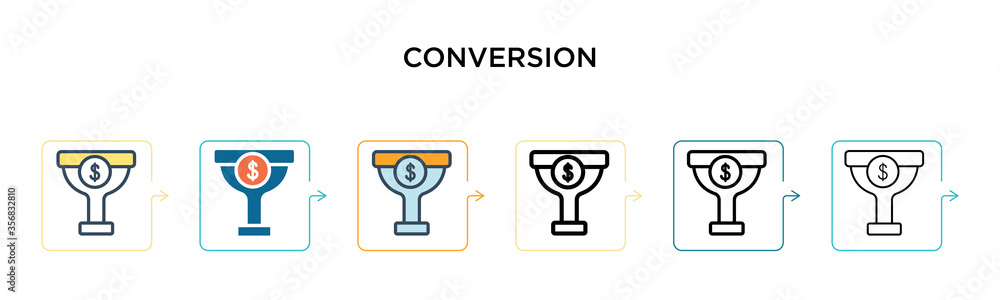 Poster conversion vector icon in 6 different modern styles. black, two colored conversion icons designed in