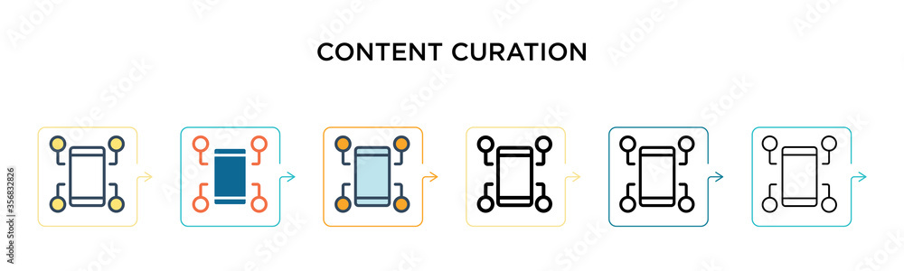 Aufkleber content curation vector icon in 6 different modern styles. black, two colored content curation icons
