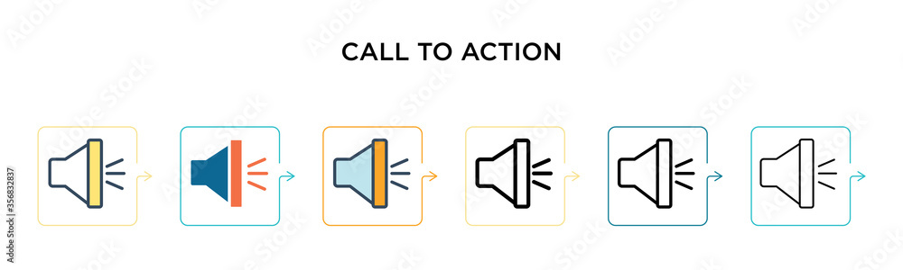 Poster call to action vector icon in 6 different modern styles. black, two colored call to action icons des