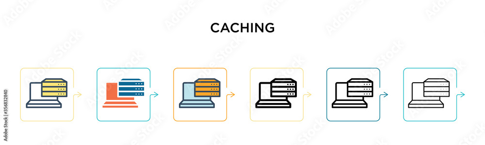 Aufkleber caching vector icon in 6 different modern styles. black, two colored caching icons designed in fille