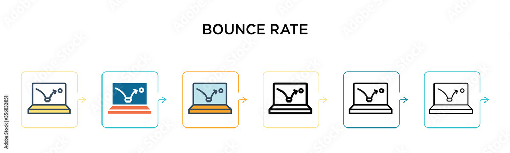 Poster bounce rate vector icon in 6 different modern styles. black, two colored bounce rate icons designed 