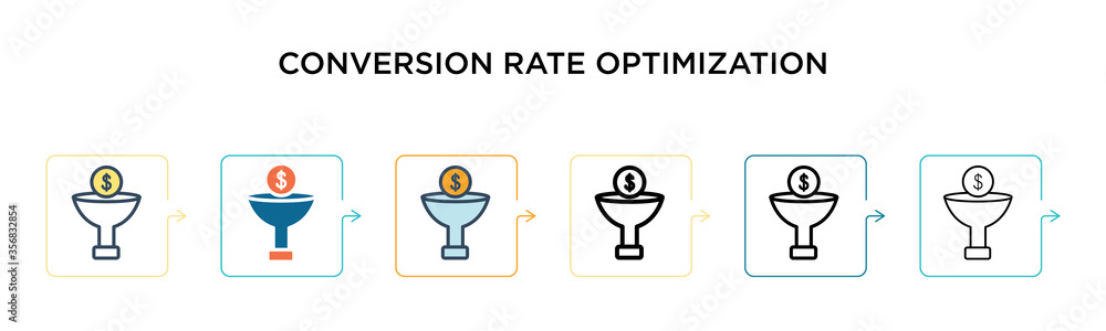 Poster conversion rate optimization vector icon in 6 different modern styles. black, two colored conversion