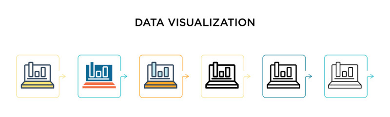 Data visualization vector icon in 6 different modern styles. Black, two colored data visualization icons designed in filled, outline, line and stroke style. Vector illustration can be used for web,