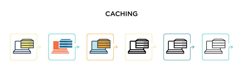 Caching vector icon in 6 different modern styles. Black, two colored caching icons designed in filled, outline, line and stroke style. Vector illustration can be used for web, mobile, ui © Premium Art