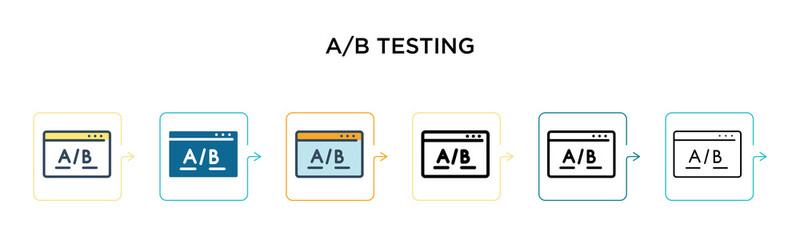 A/b testing vector icon in 6 different modern styles. Black, two colored a/b testing icons designed in filled, outline, line and stroke style. Vector illustration can be used for web, mobile, ui
